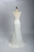 Wholesale Sheer V - Neck Leaf - Lace Mermaid Wedding Dress 3285