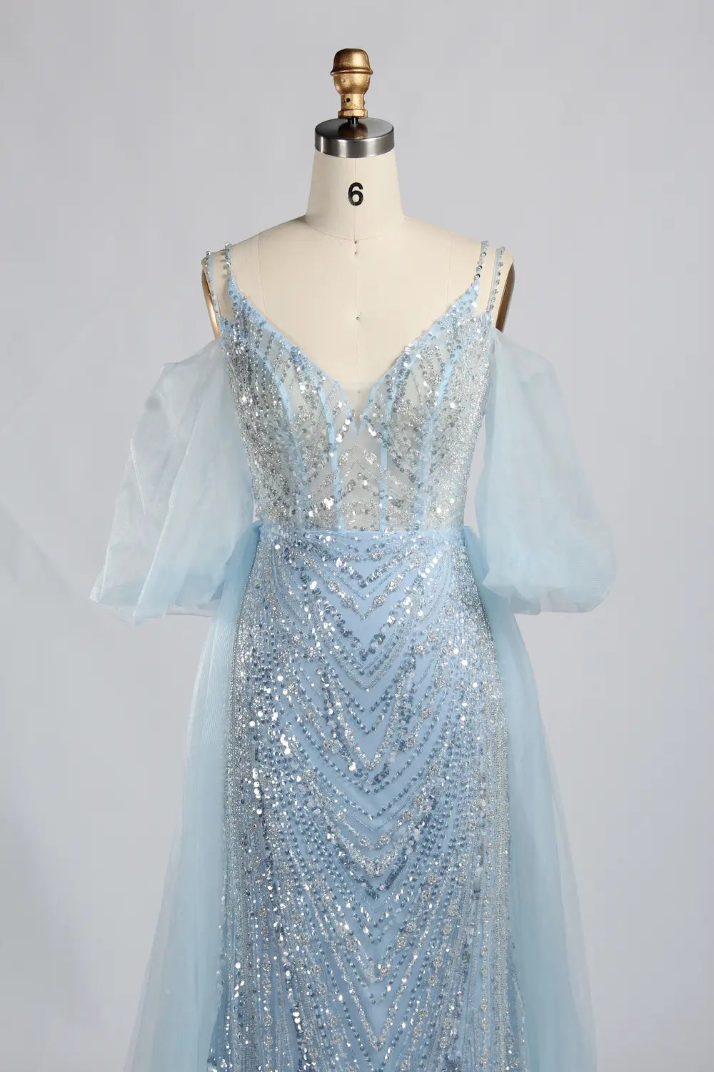 V-Neck Sequin Sheath Mother of the Bride Dress with Off-the-Shoulder Sleeves KY038