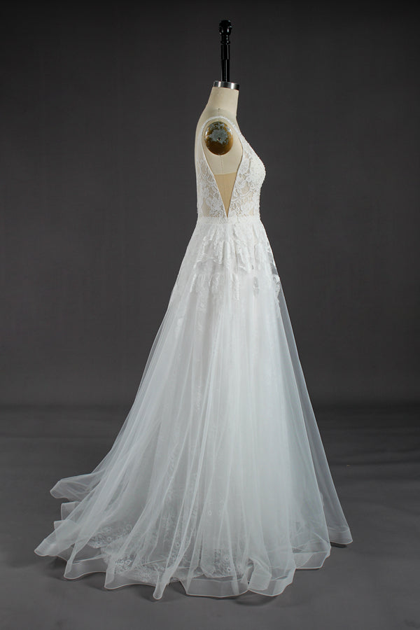 Wholesale Beaded Lace V-Neck Tulle Wedding Gown kt1304