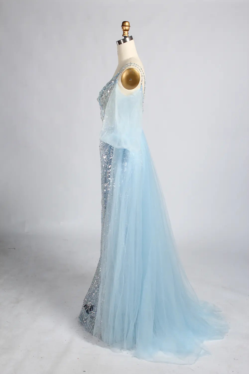 V-Neck Sequin Sheath Mother of the Bride Dress with Off-the-Shoulder Sleeves KY038