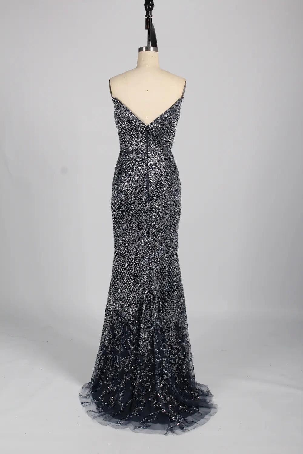 Strapless Beaded Sequin Lattice Evening Dress KS045
