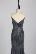 Strapless Beaded Sequin Lattice Evening Dress KS045