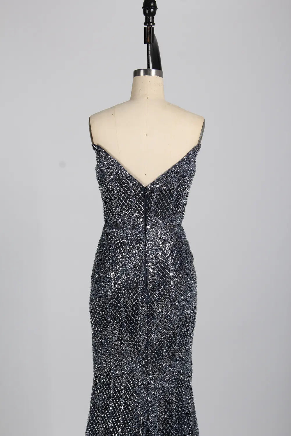 Strapless Beaded Sequin Lattice Evening Dress KS045