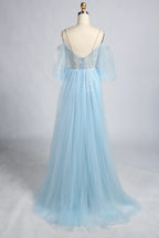 V-Neck Sequin Sheath Mother of the Bride Dress with Off-the-Shoulder Sleeves KY038