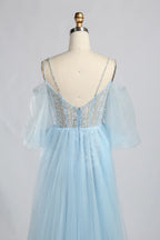 V-Neck Sequin Sheath Mother of the Bride Dress with Off-the-Shoulder Sleeves KY038