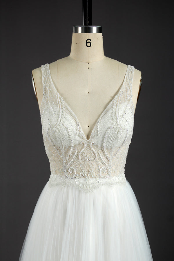 Suppliers V-Neck Lace and Satin Mermaid Wedding Dress KT1302
