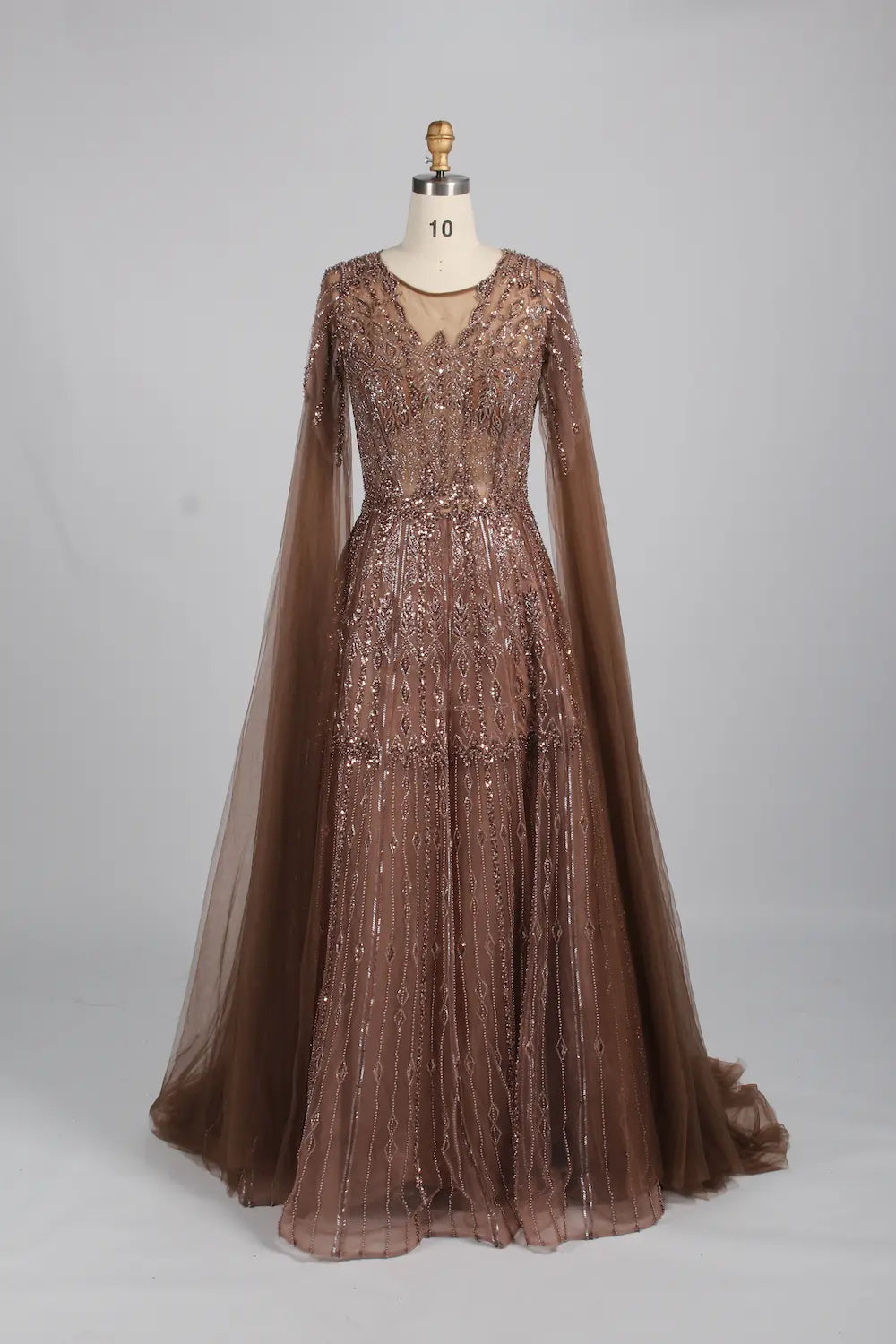 Beaded A-Line Mother of the Bride Dress with Long Cape Sleeves MK145