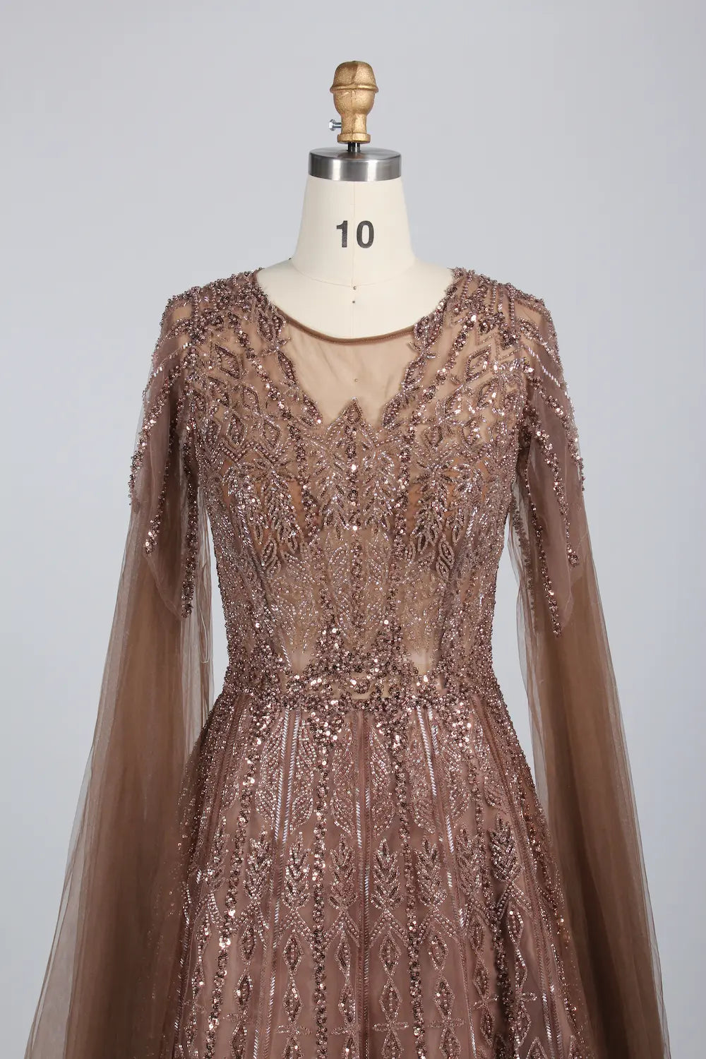 Beaded A-Line Mother of the Bride Dress with Long Cape Sleeves MK145