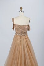Glamorous Off-The-Shoulder Beaded Evening Dress with Detachable Overskirt KY029