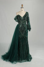 Emerald Green Sequin Off the Shoulder Mother of the Bride Dress MK119