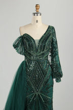 Emerald Green Sequin Off the Shoulder Mother of the Bride Dress MK119