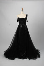 Glamorous Off-The-Shoulder Beaded Evening Dress with Detachable Overskirt KY029