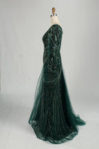 Emerald Green Sequin Off the Shoulder Mother of the Bride Dress MK119