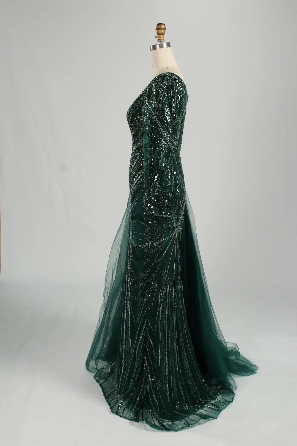 Emerald Green Sequin Off the Shoulder Mother of the Bride Dress MK119