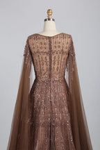 Beaded A-Line Mother of the Bride Dress with Long Cape Sleeves MK145