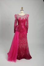 Luxury Hot Pink Sequined Long Sleeve Mother of the Bride Dress MK122