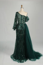 Emerald Green Sequin Off the Shoulder Mother of the Bride Dress MK119
