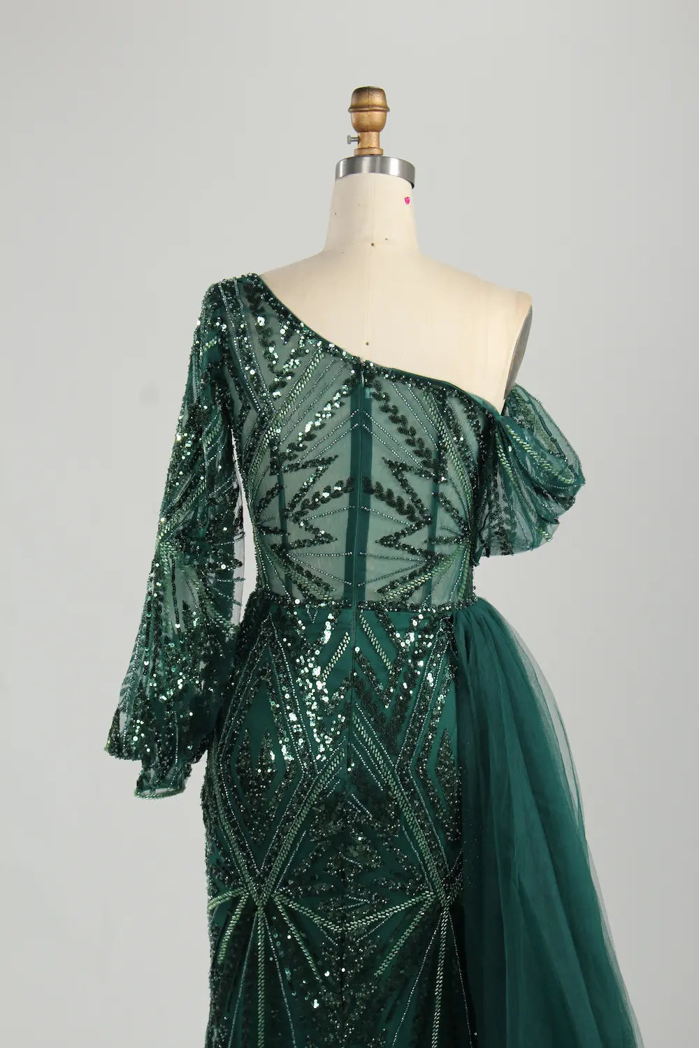 Emerald Green Sequin Off the Shoulder Mother of the Bride Dress MK119