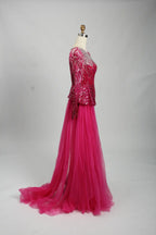 Luxury Hot Pink Sequined Long Sleeve Mother of the Bride Dress MK122