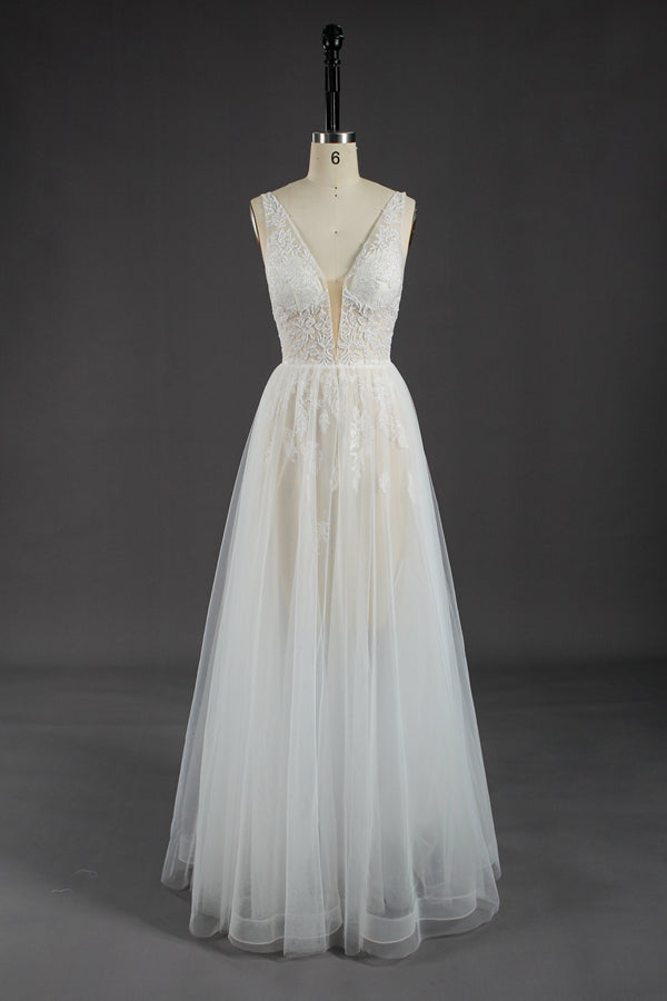 Wholesale Beaded Lace V-Neck Tulle Wedding Gown kt1303