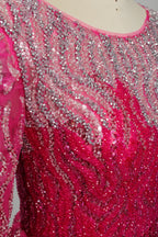 Luxury Hot Pink Sequined Long Sleeve Mother of the Bride Dress MK122