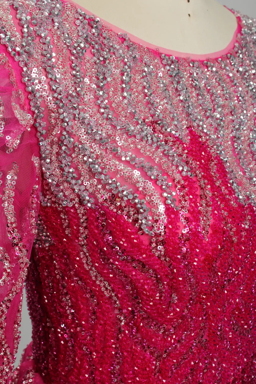 Luxury Hot Pink Sequined Long Sleeve Mother of the Bride Dress MK122