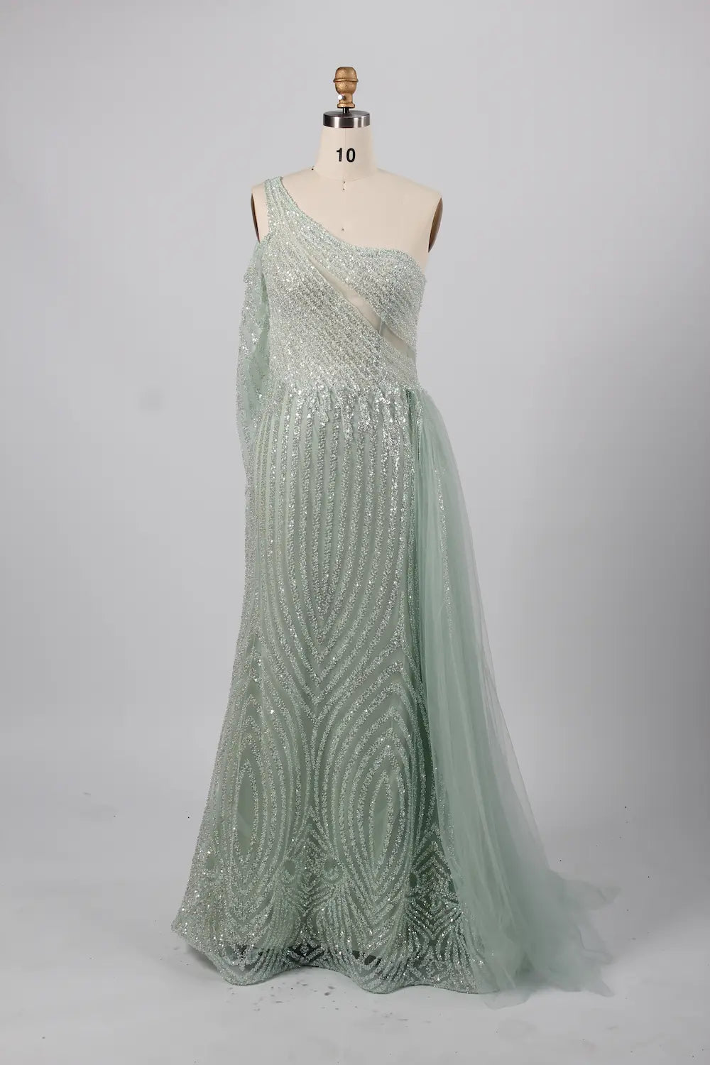 Stunning One-Shoulder Beaded Mermaid Green Mother of the Bride Dress KY030