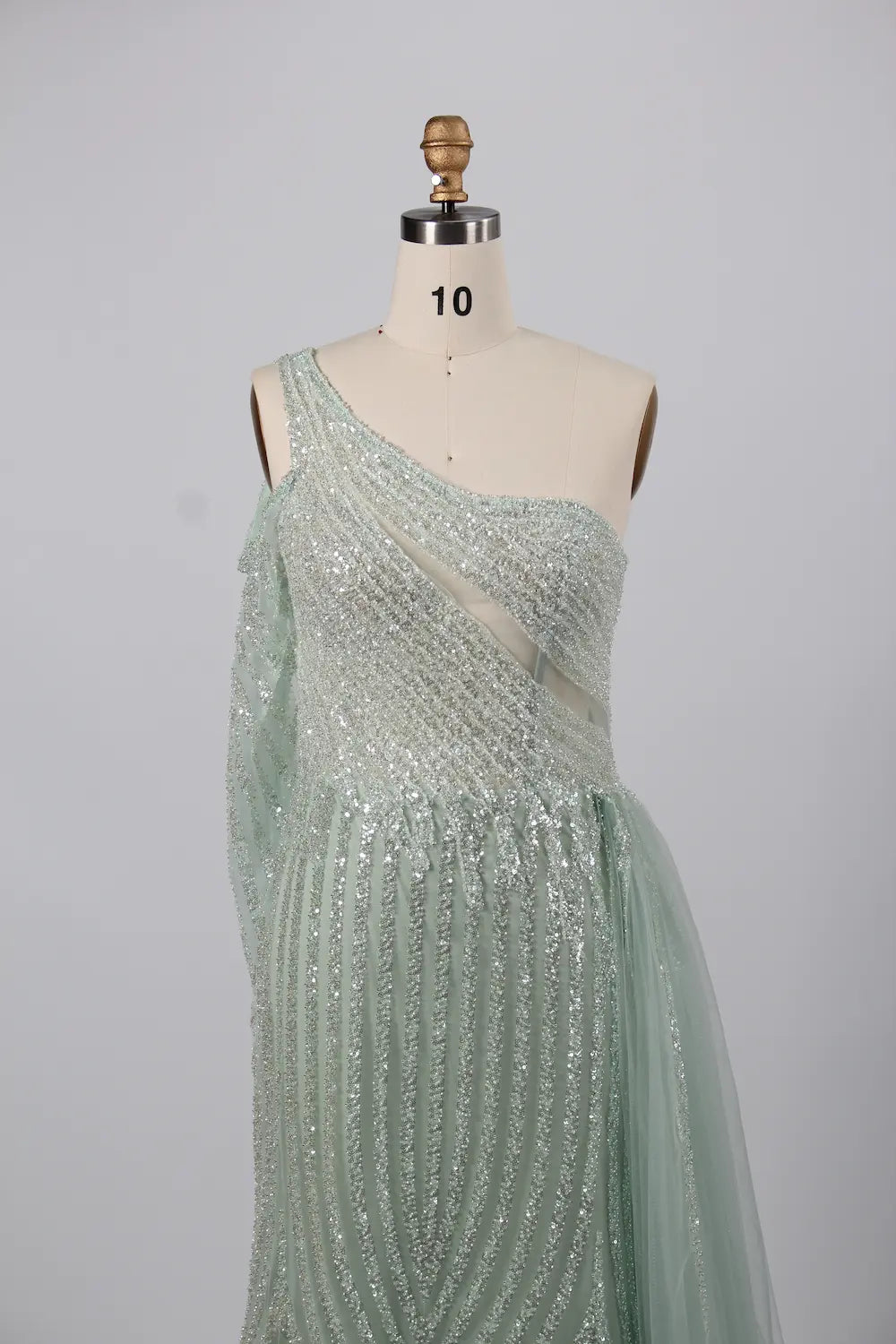 Stunning One-Shoulder Beaded Mermaid Green Mother of the Bride Dress KY030