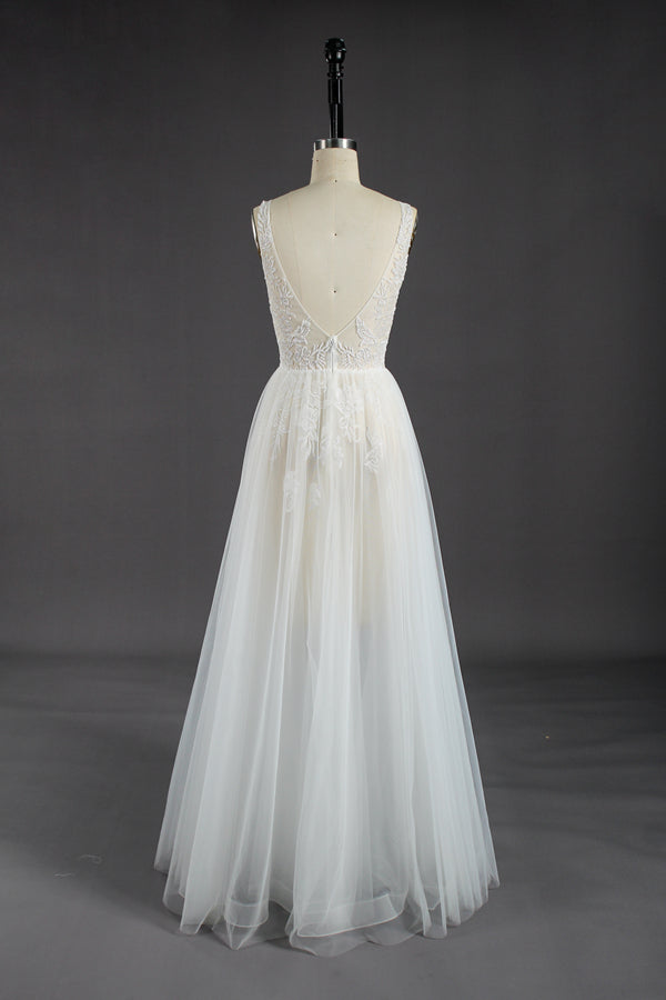 Wholesale Beaded Lace V-Neck Tulle Wedding Gown kt1303