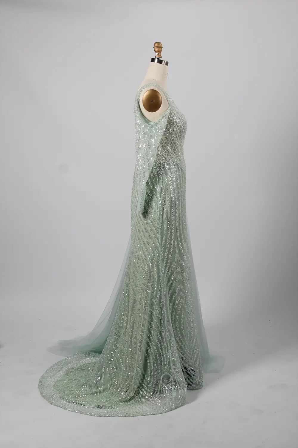 Stunning One-Shoulder Beaded Mermaid Green Mother of the Bride Dress KY030
