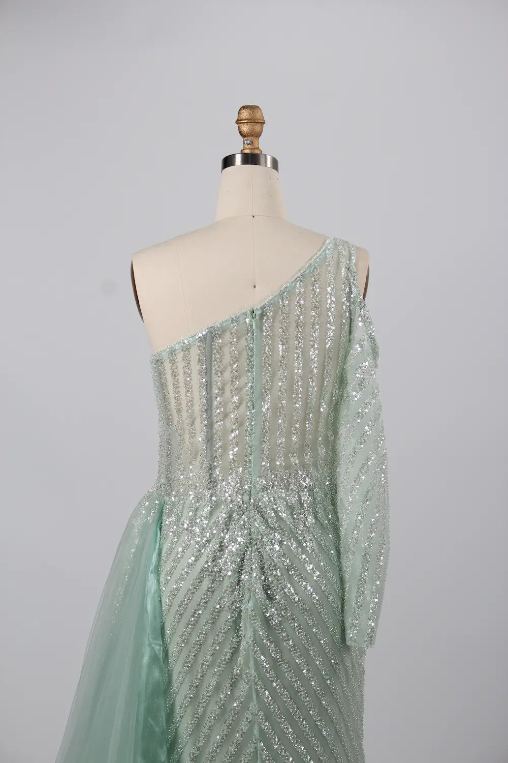 Stunning One-Shoulder Beaded Mermaid Green Mother of the Bride Dress KY030