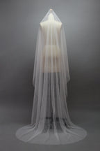 Wholesale Pearl-Studded Sheer Tulle Bridal Veil t044