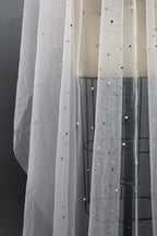 Wholesale Pearl-Studded Sheer Tulle Bridal Veil t044