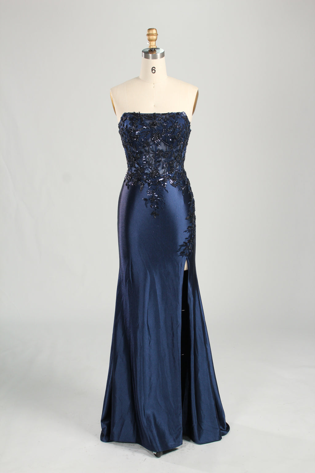 Wholesale Navy Blue Strapless Lace Prom Dress 33287