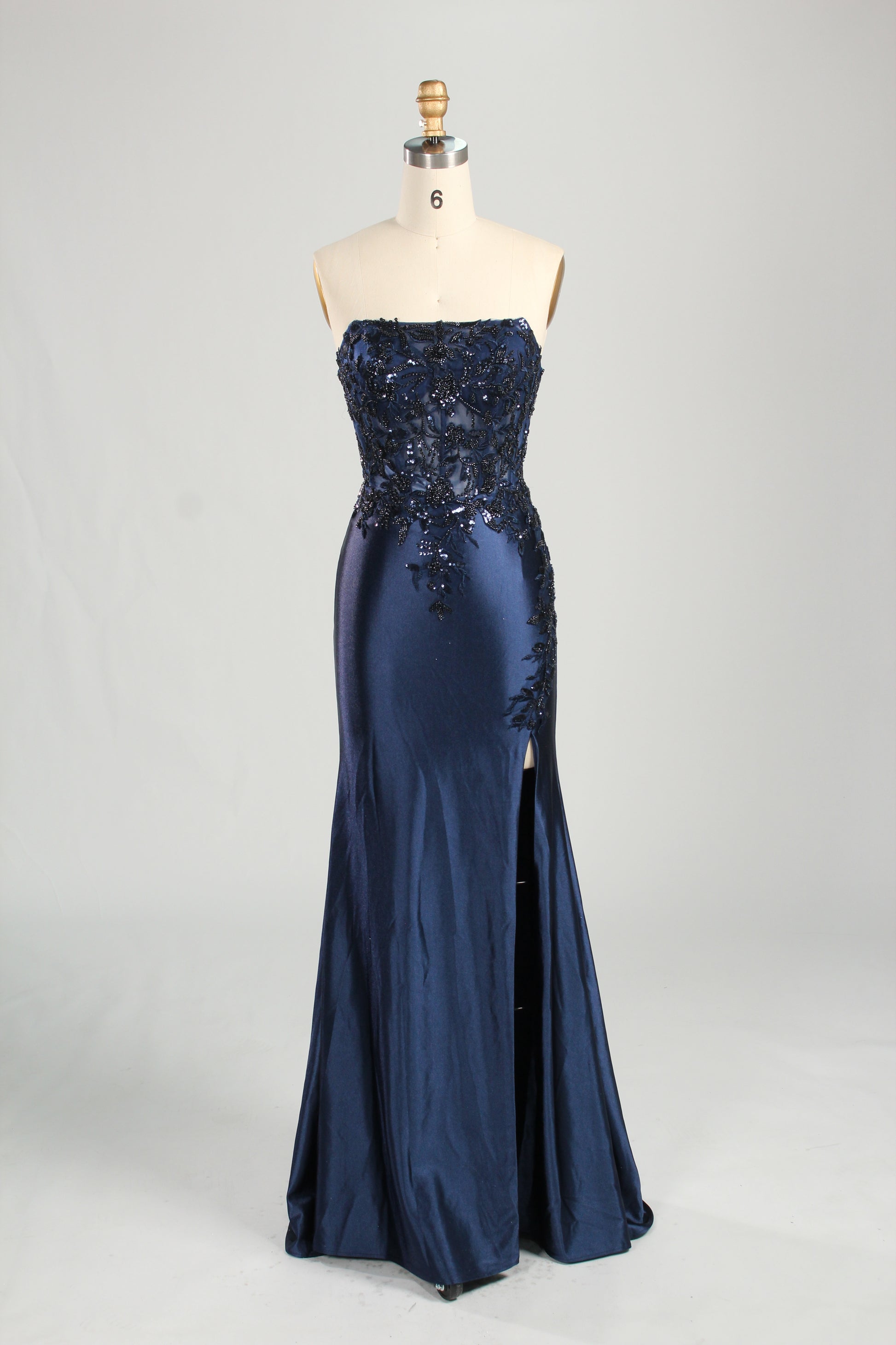 Wholesale Navy Blue Strapless Lace Prom Dress 33287