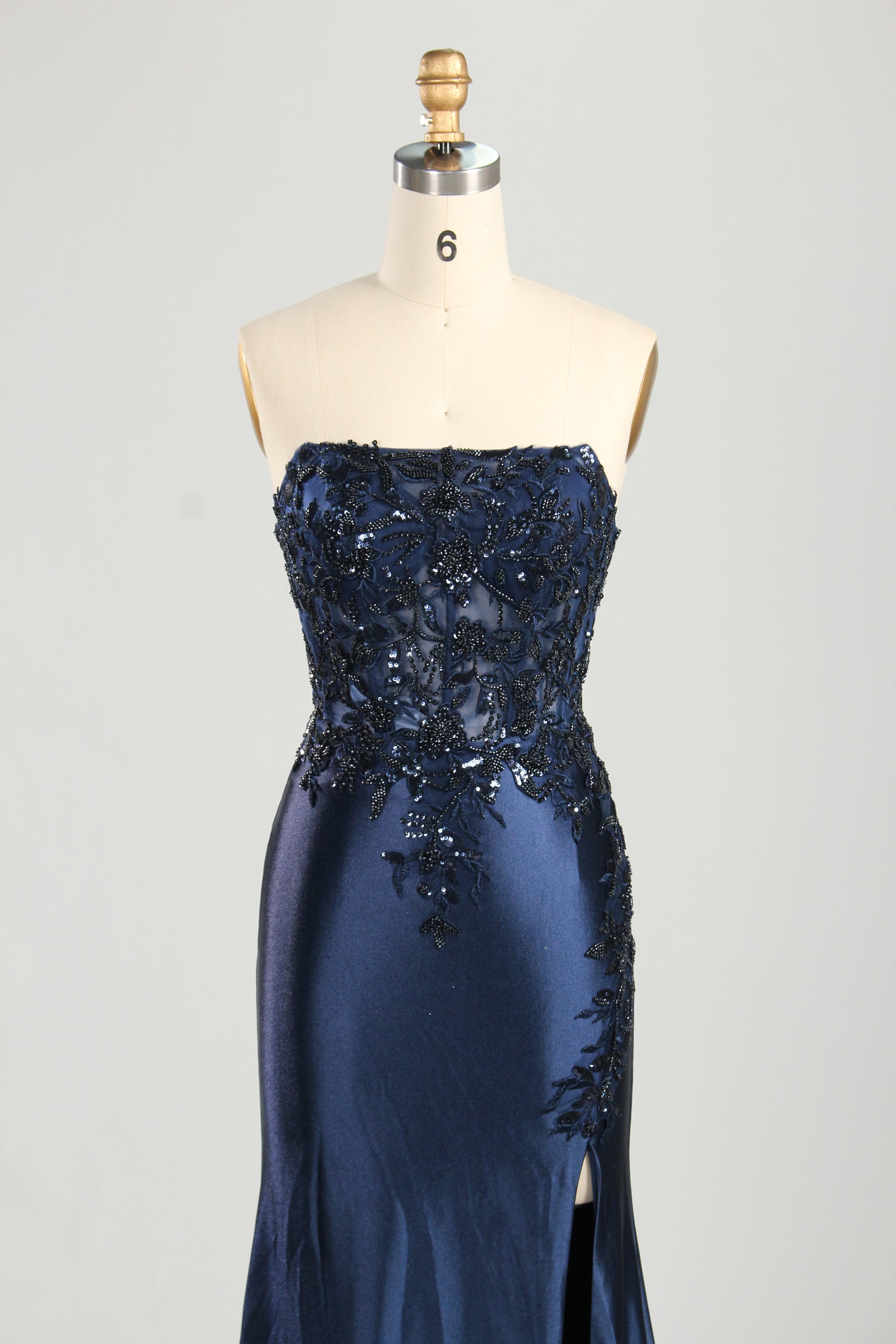 Wholesale Navy Blue Strapless Lace Prom Dress 33287