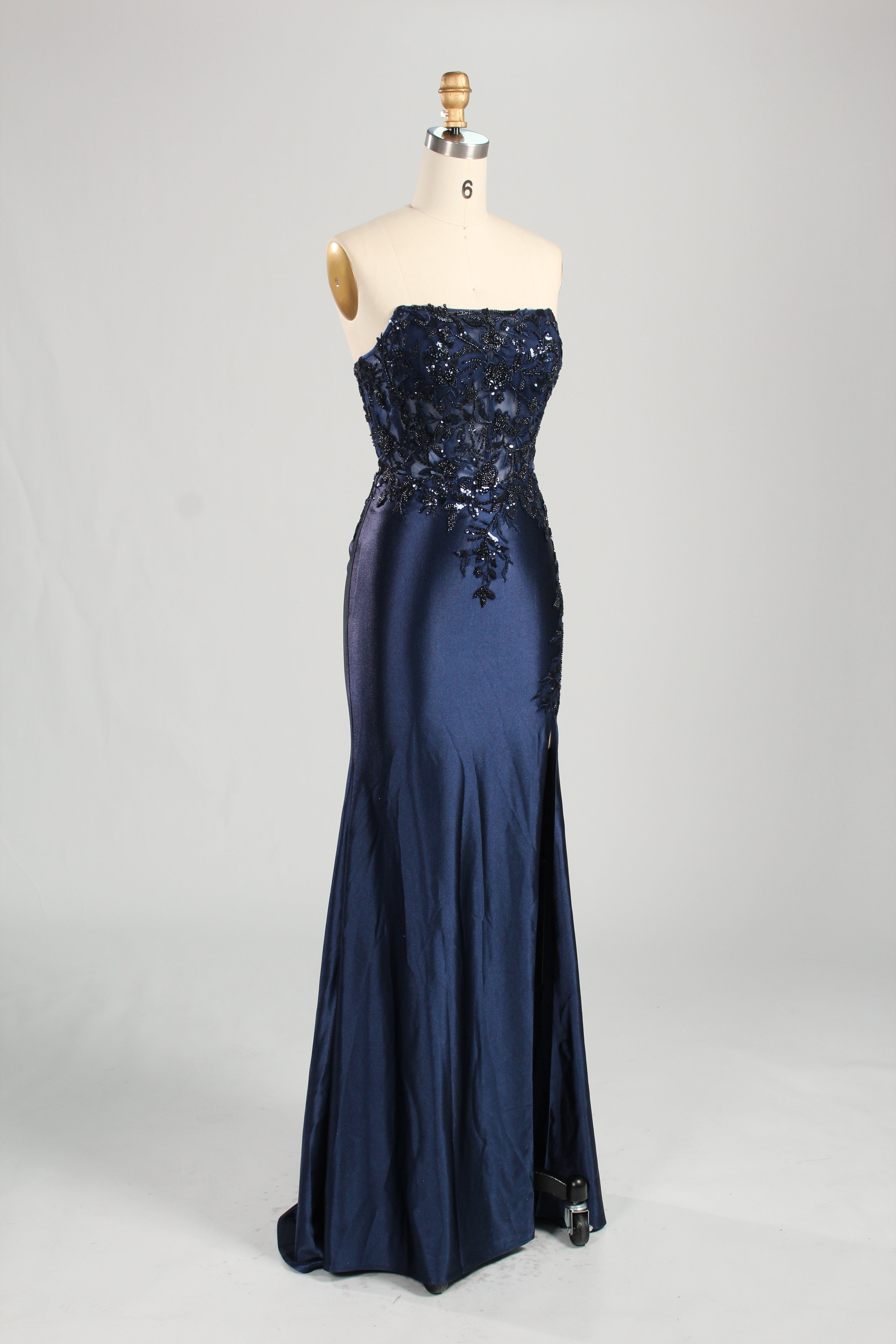 Wholesale Navy Blue Strapless Lace Prom Dress 33287
