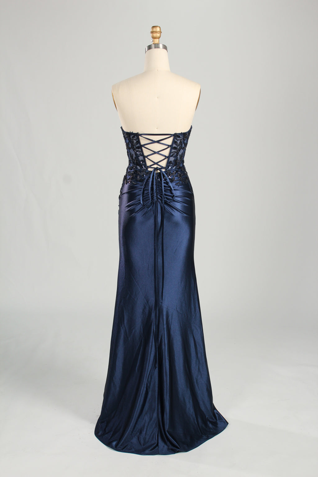Wholesale Navy Blue Strapless Lace Prom Dress 33287