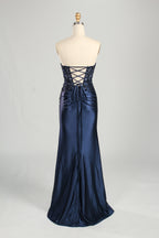 Wholesale Navy Blue Strapless Lace Prom Dress 33287
