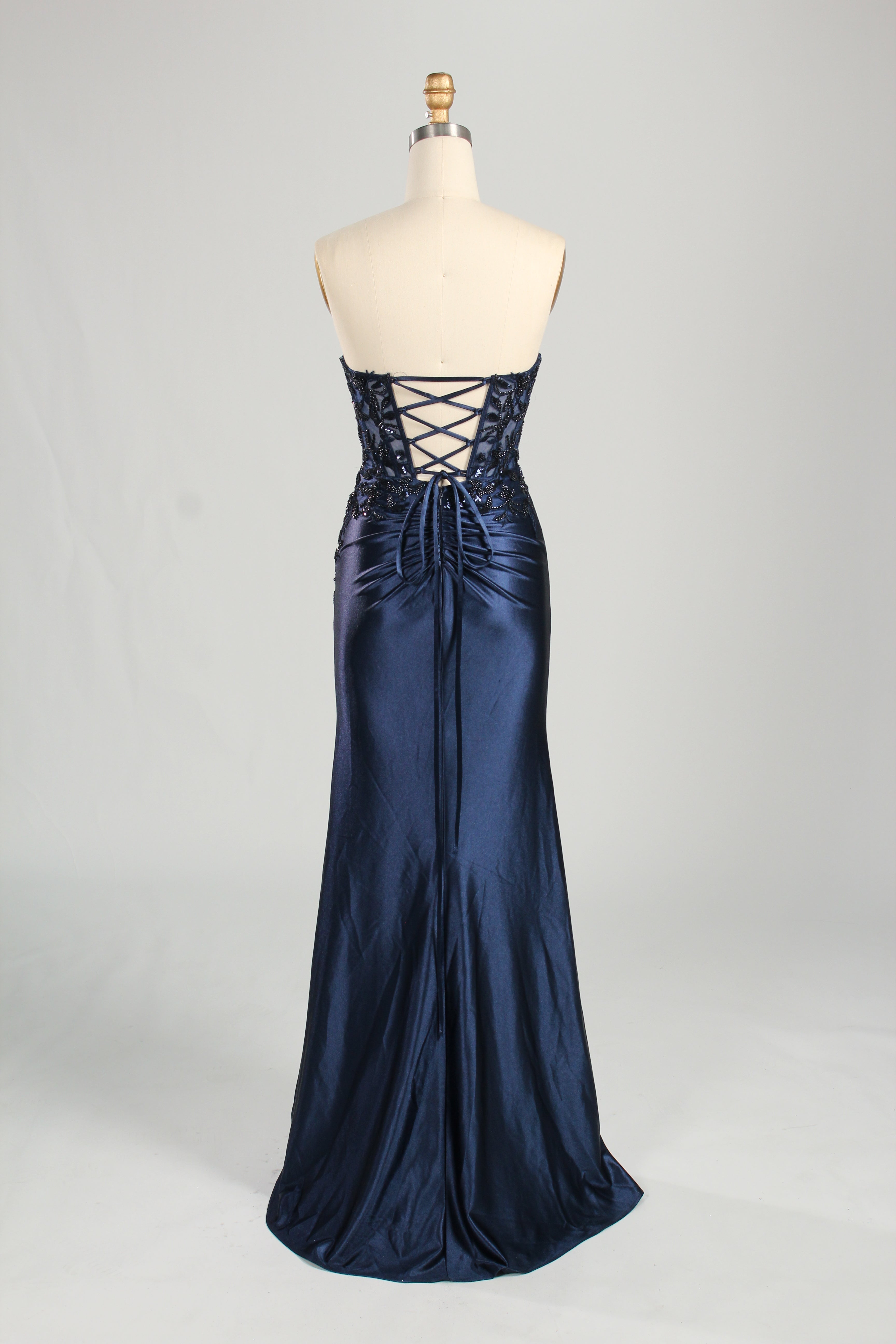 Wholesale Navy Blue Strapless Lace Prom Dress 33287