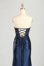Wholesale Navy Blue Strapless Lace Prom Dress 33287