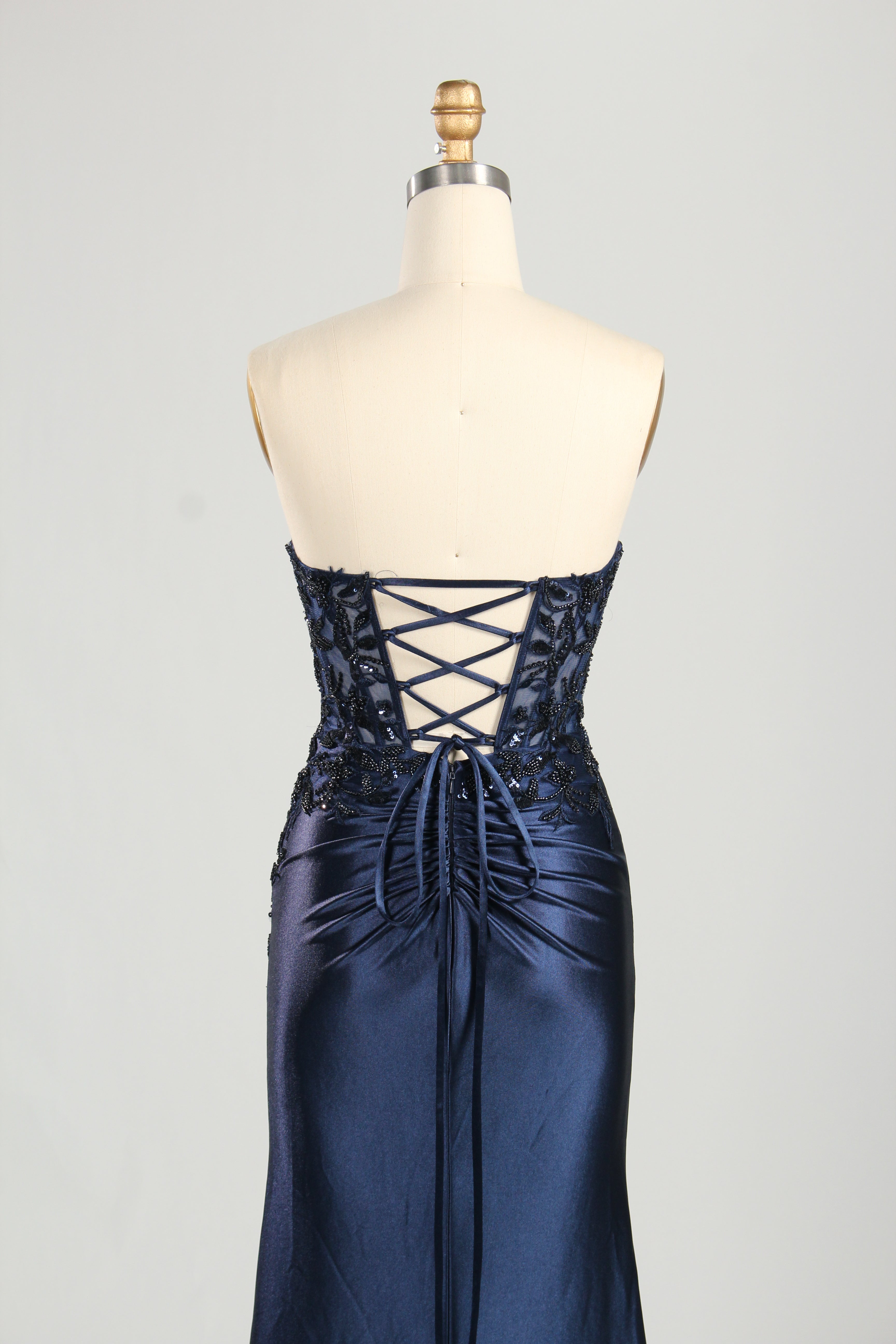 Wholesale Navy Blue Strapless Lace Prom Dress 33287