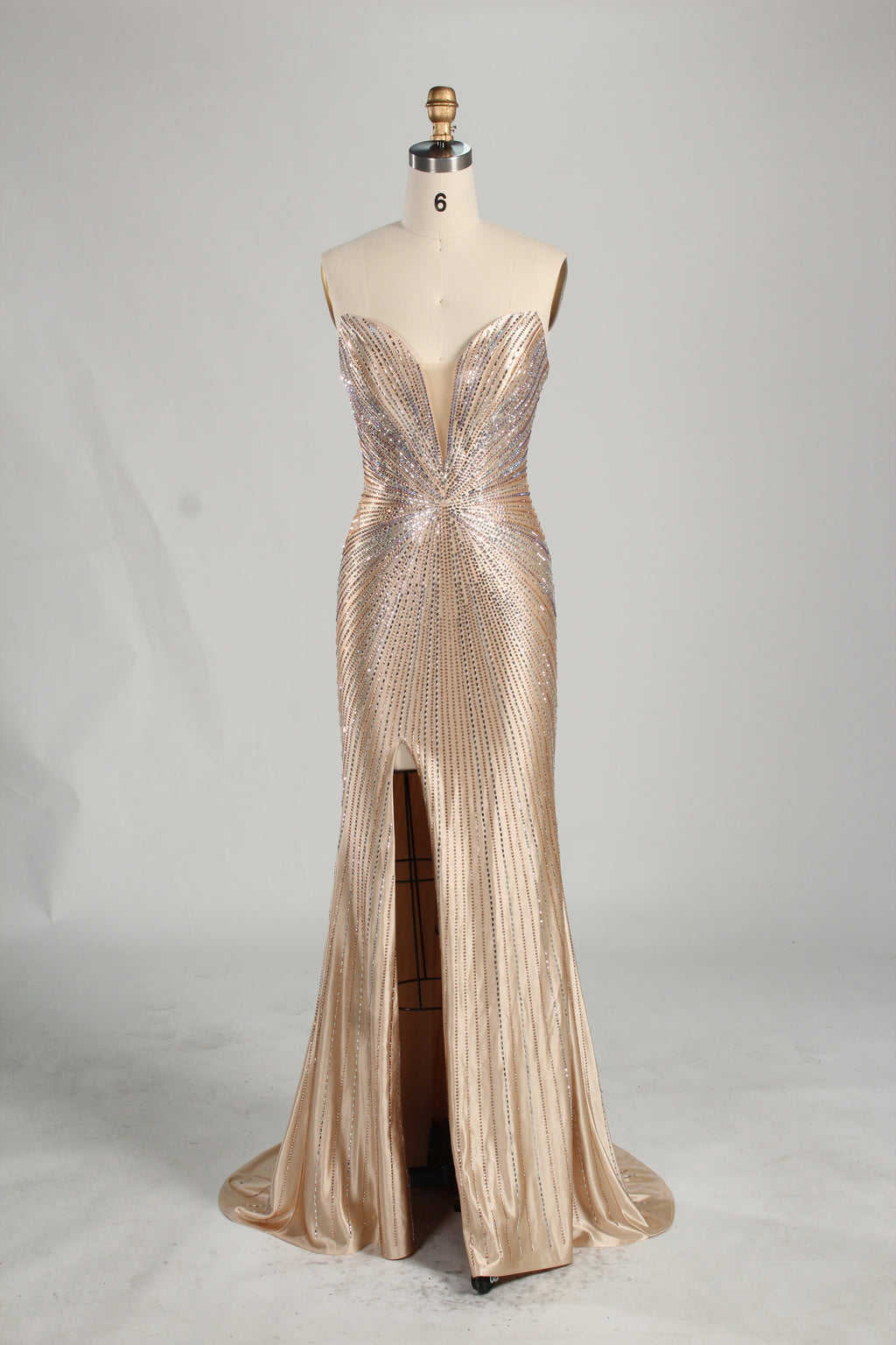 Wholesale Champagne Rhinestone Evening Gown, Mermaid Prom Dress 33232