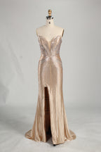 Wholesale Champagne Rhinestone Evening Gown, Mermaid Prom Dress 33232