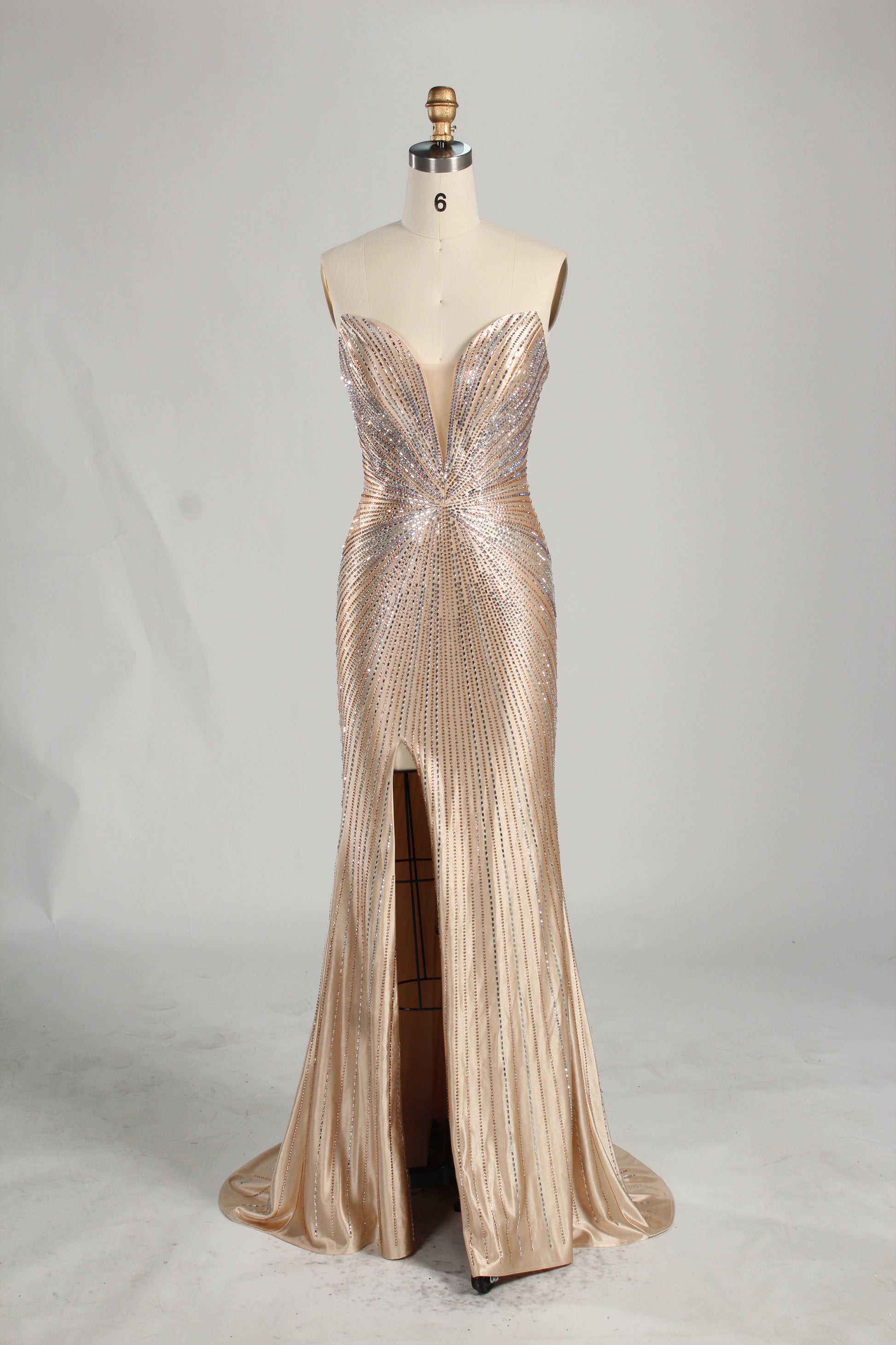 Wholesale Champagne Rhinestone Evening Gown, Mermaid Prom Dress 33232