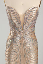 Wholesale Champagne Rhinestone Evening Gown, Mermaid Prom Dress 33232