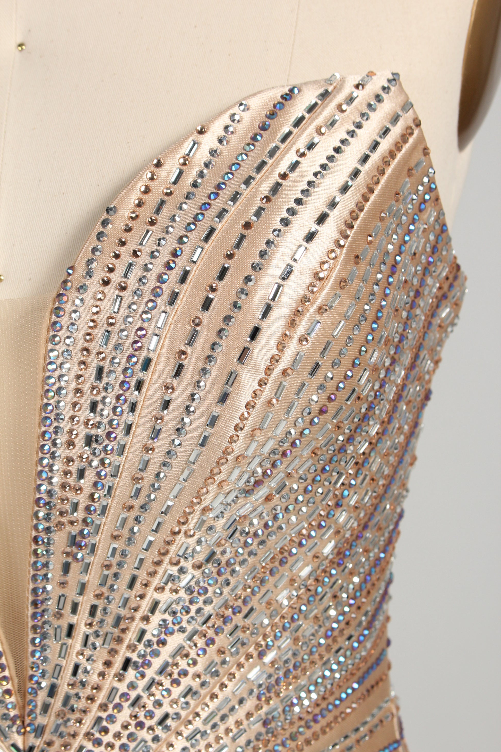 Wholesale Champagne Rhinestone Evening Gown, Mermaid Prom Dress 33232