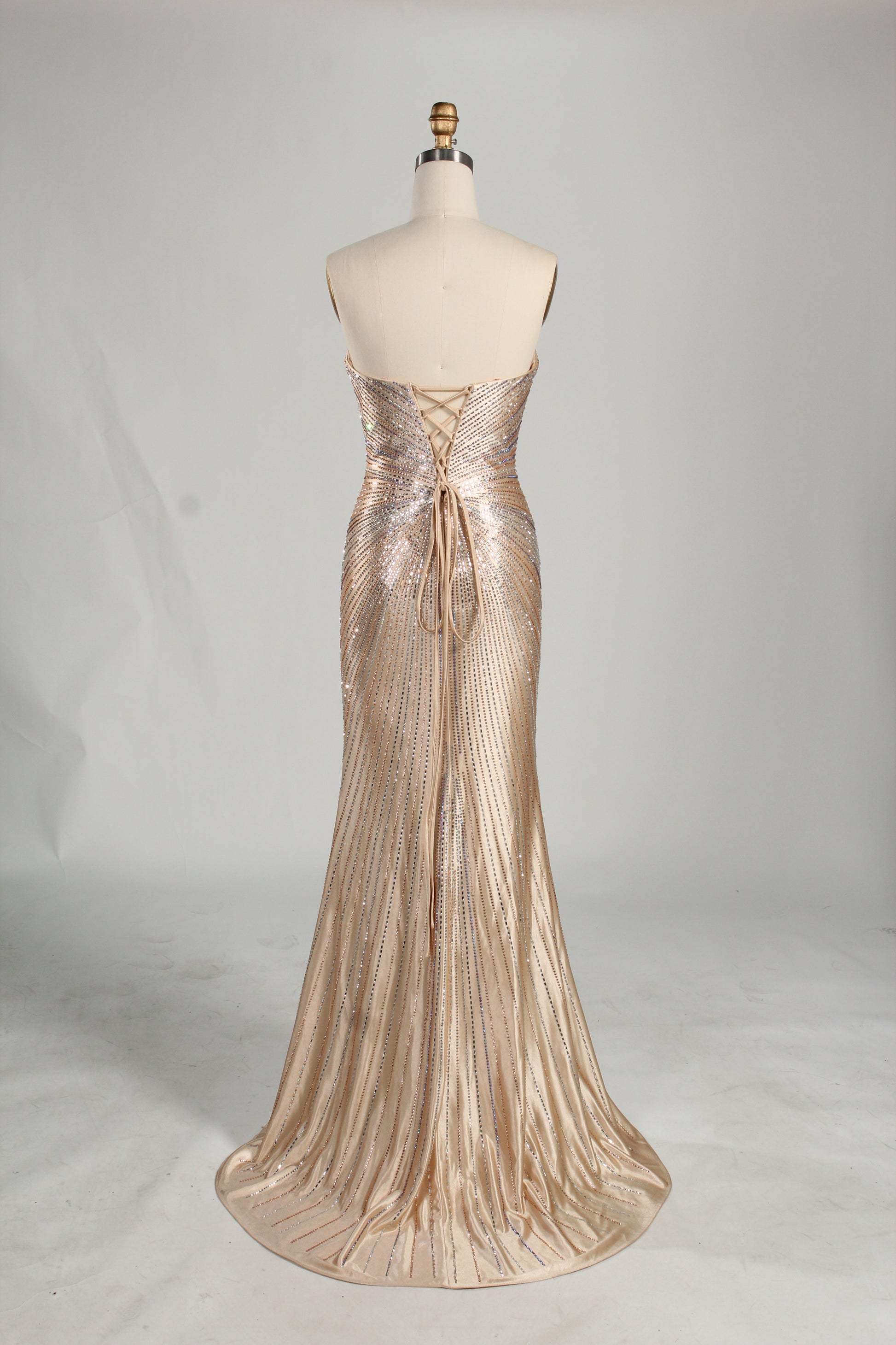 Wholesale Champagne Rhinestone Evening Gown, Mermaid Prom Dress 33232