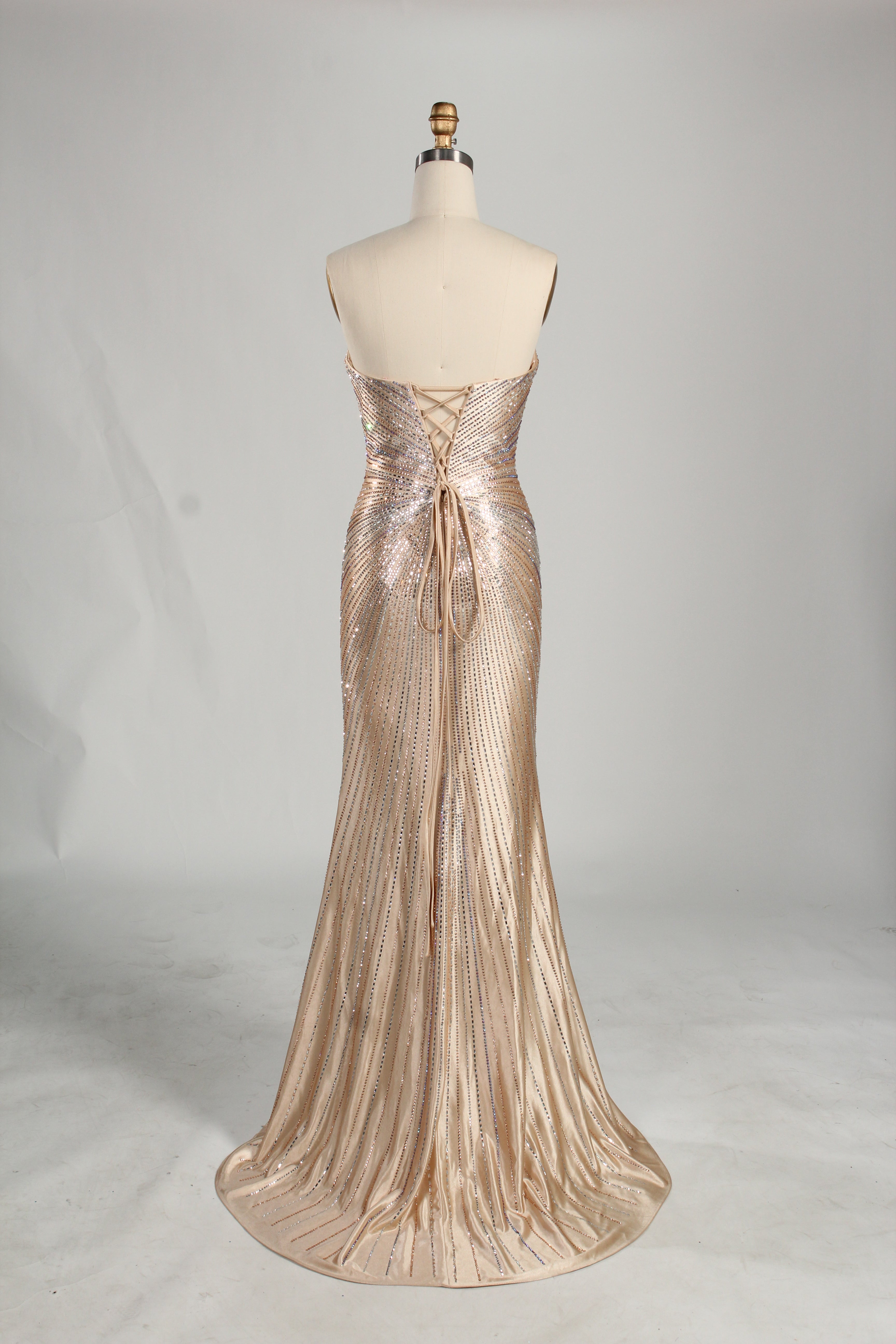 Wholesale Champagne Rhinestone Evening Gown, Mermaid Prom Dress 33232