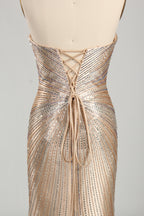 Wholesale Champagne Rhinestone Evening Gown, Mermaid Prom Dress 33232